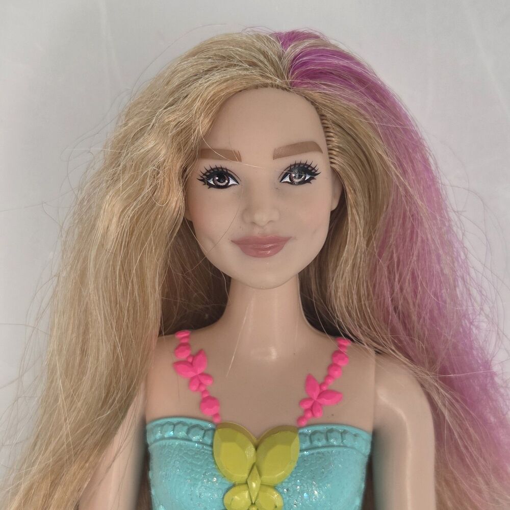 Barbie Doll Dreamtopia Princess Blonde Pink Hair Curvy Aqua Swimsuit Butterfly